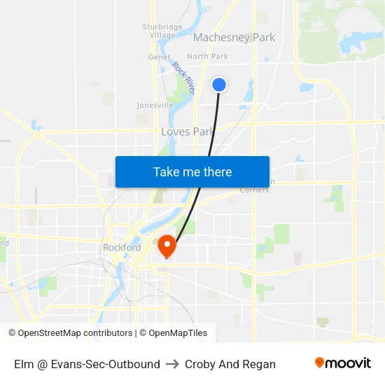 Elm @ Evans-Sec-Outbound to Croby And Regan map