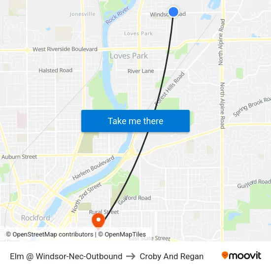 Elm @ Windsor-Nec-Outbound to Croby And Regan map
