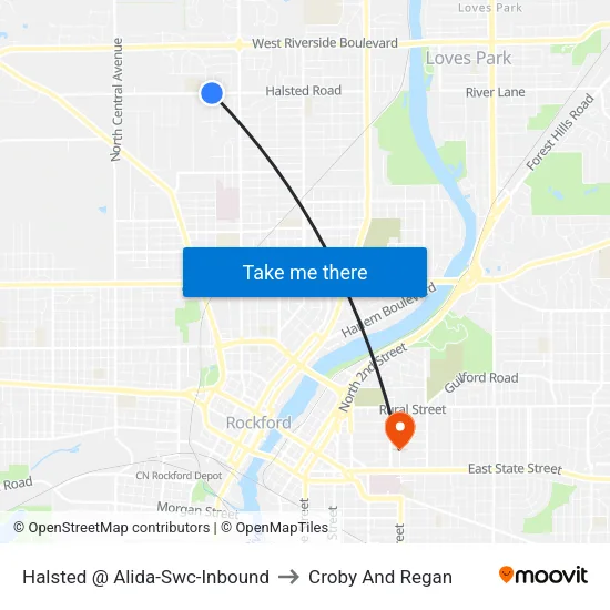 Halsted @ Alida-Swc-Inbound to Croby And Regan map