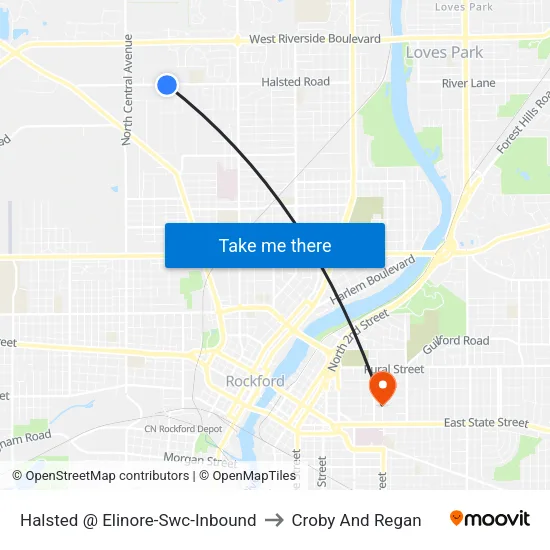 Halsted @ Elinore-Swc-Inbound to Croby And Regan map