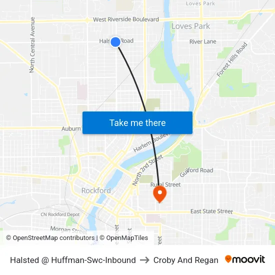 Halsted @ Huffman-Swc-Inbound to Croby And Regan map