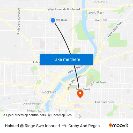 Halsted @ Ridge-Swc-Inbound to Croby And Regan map