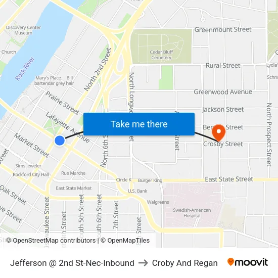 Jefferson @ 2nd St-Nec-Inbound to Croby And Regan map