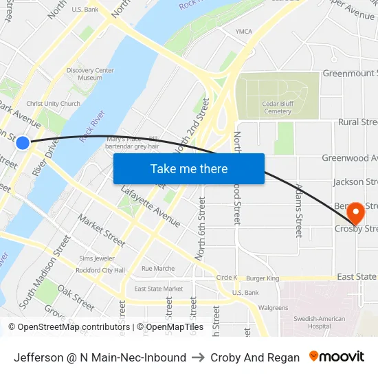 Jefferson @ N Main-Nec-Inbound to Croby And Regan map