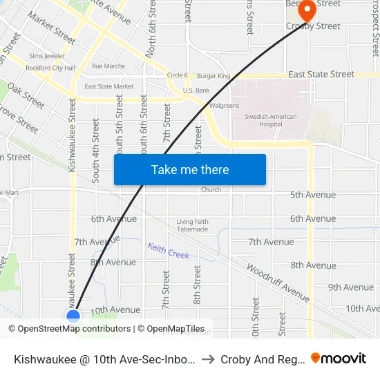 Kishwaukee @ 10th Ave-Sec-Inbound to Croby And Regan map