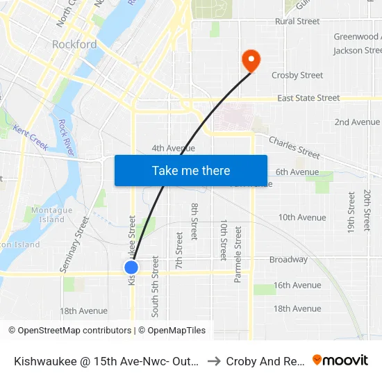 Kishwaukee @ 15th Ave-Nwc- Outbound to Croby And Regan map