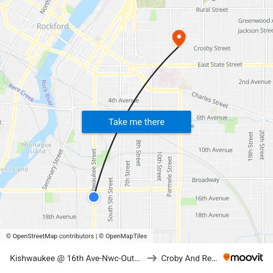 Kishwaukee @ 16th Ave-Nwc-Outbound to Croby And Regan map