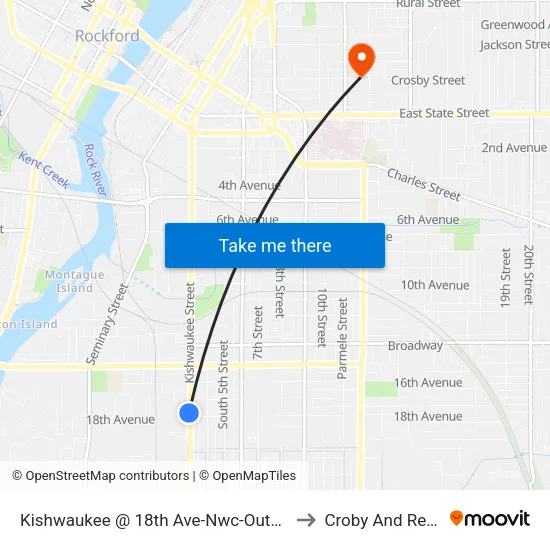 Kishwaukee @ 18th Ave-Nwc-Outbound to Croby And Regan map