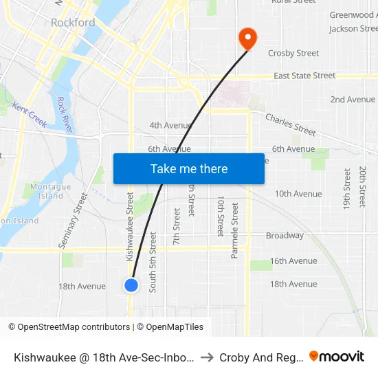 Kishwaukee @ 18th Ave-Sec-Inbound to Croby And Regan map