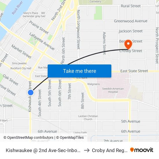 Kishwaukee @ 2nd Ave-Sec-Inbound to Croby And Regan map