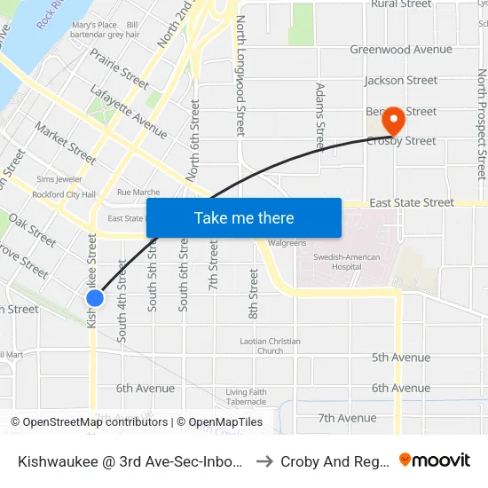Kishwaukee @ 3rd Ave-Sec-Inbound to Croby And Regan map