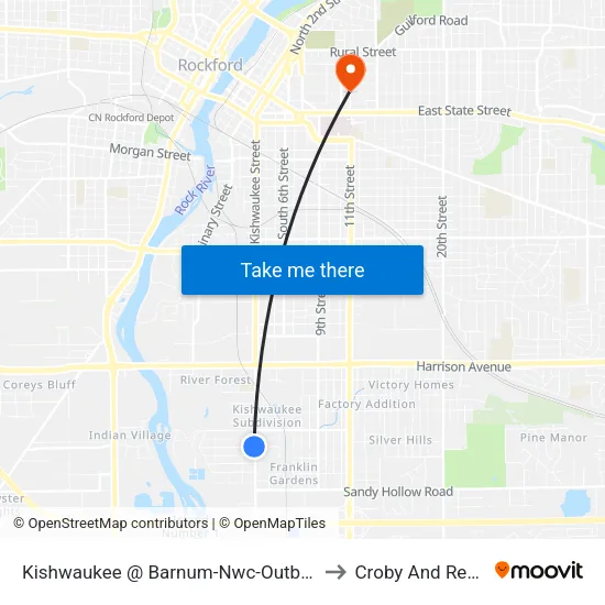 Kishwaukee @ Barnum-Nwc-Outbound to Croby And Regan map