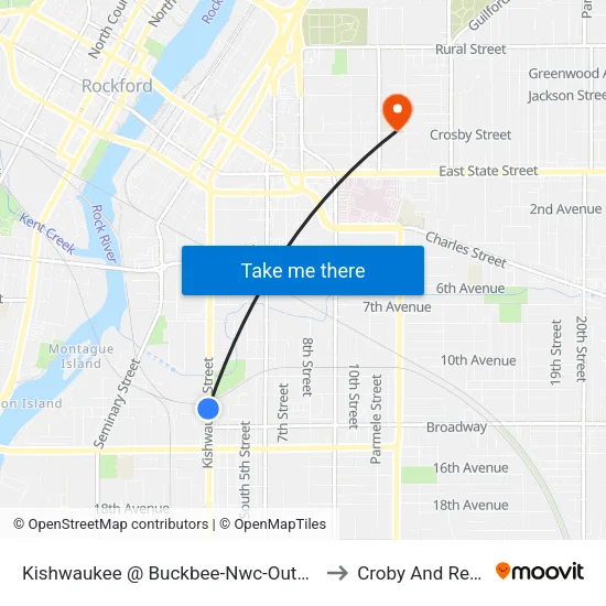 Kishwaukee @ Buckbee-Nwc-Outbound to Croby And Regan map