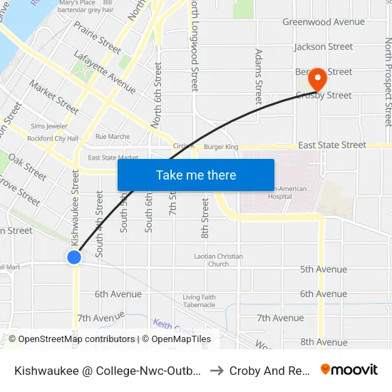 Kishwaukee @ College-Nwc-Outbound to Croby And Regan map