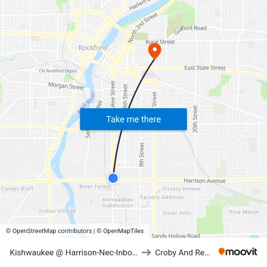 Kishwaukee @ Harrison-Nec-Inbound to Croby And Regan map
