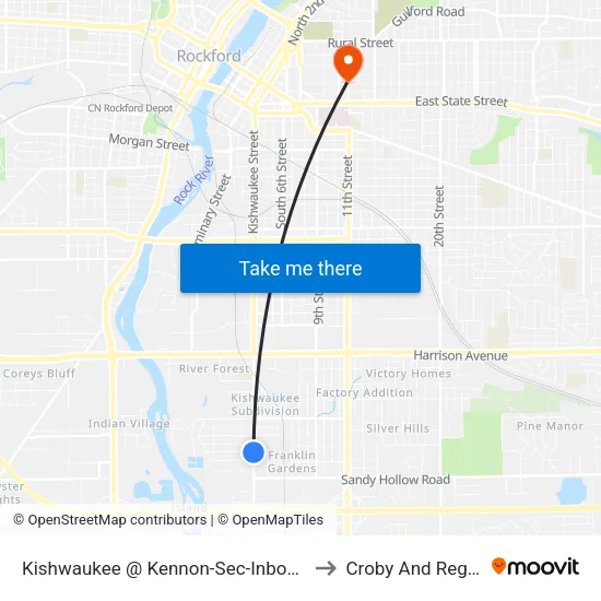 Kishwaukee @ Kennon-Sec-Inbound to Croby And Regan map