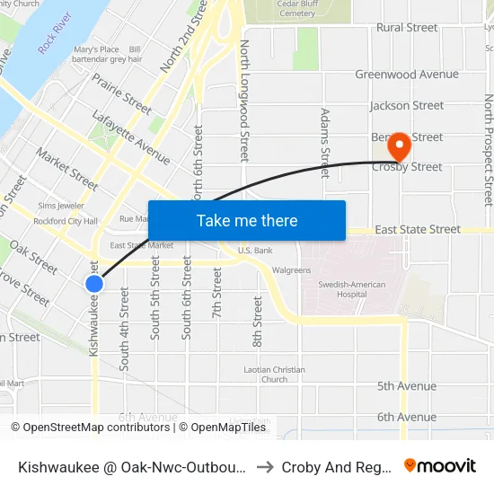Kishwaukee @ Oak-Nwc-Outbound to Croby And Regan map