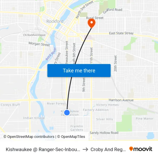 Kishwaukee @ Ranger-Sec-Inbound to Croby And Regan map