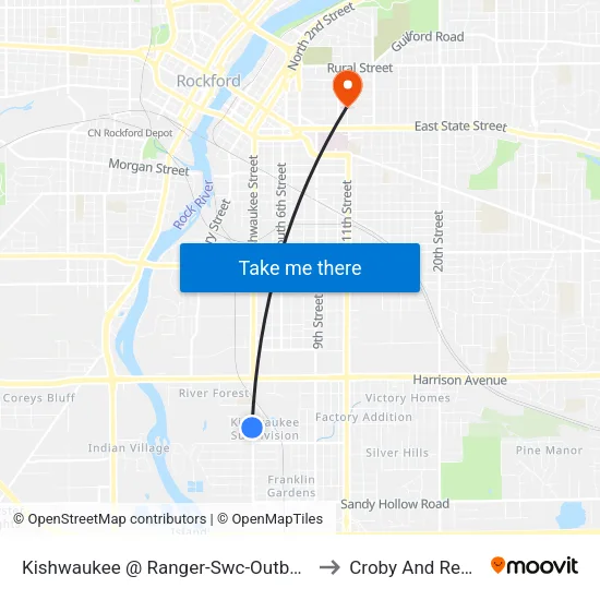 Kishwaukee @ Ranger-Swc-Outbound to Croby And Regan map