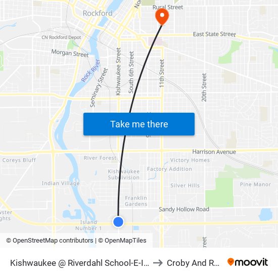 Kishwaukee @ Riverdahl School-E-Inbound to Croby And Regan map