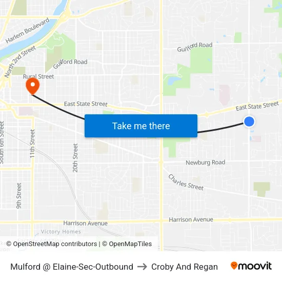 Mulford @ Elaine-Sec-Outbound to Croby And Regan map