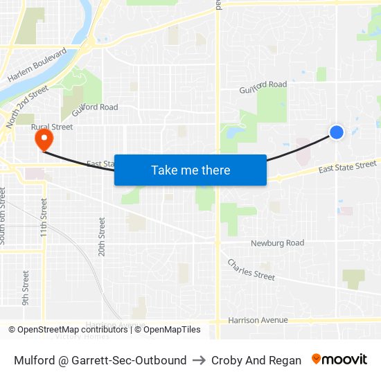 Mulford @ Garrett-Sec-Outbound to Croby And Regan map