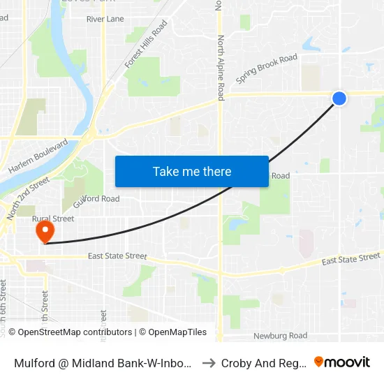 Mulford @ Midland Bank-W-Inbound to Croby And Regan map
