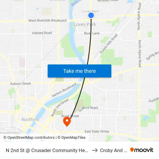 N 2nd St @ Crusader Community Health-E-Outbound to Croby And Regan map