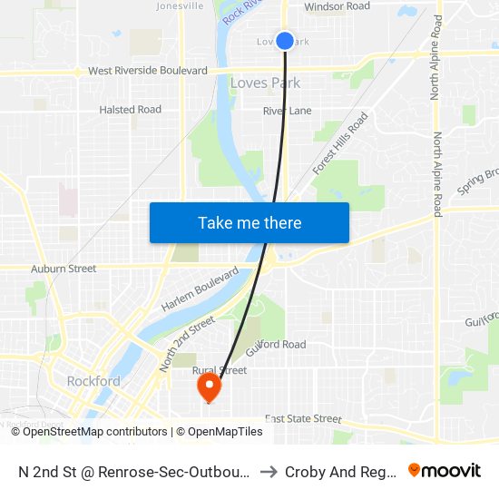 N 2nd St @ Renrose-Sec-Outbound to Croby And Regan map