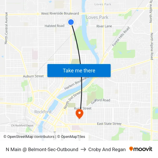 N Main @ Belmont-Sec-Outbound to Croby And Regan map