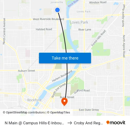 N Main @ Campus Hills-E-Inbound to Croby And Regan map