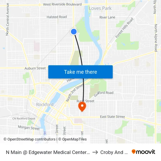 N Main @ Edgewater Medical Center- E- Outbound to Croby And Regan map