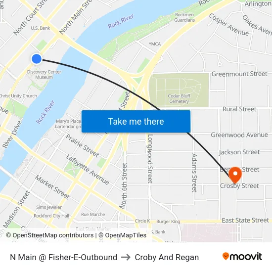 N Main @ Fisher-E-Outbound to Croby And Regan map