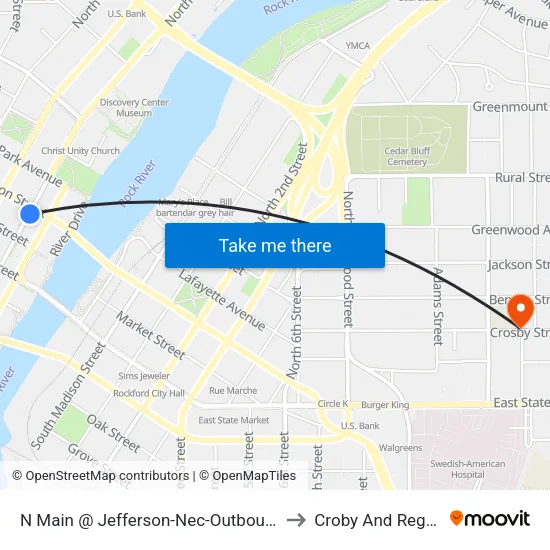 N Main @ Jefferson-Nec-Outbound to Croby And Regan map