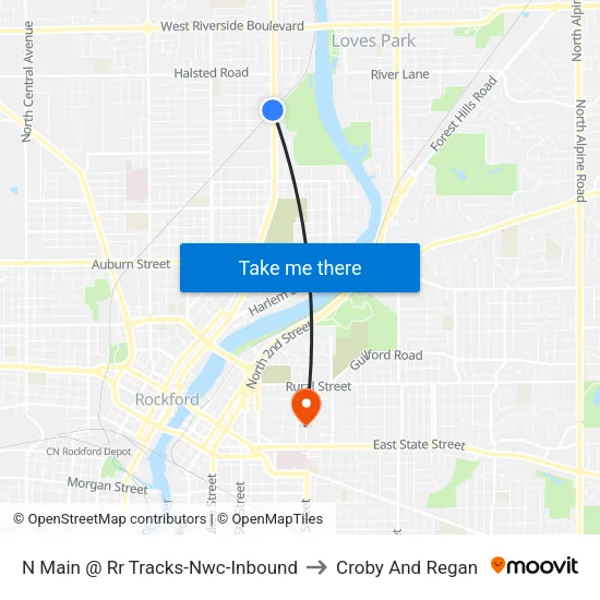 N Main @ Rr Tracks-Nwc-Inbound to Croby And Regan map