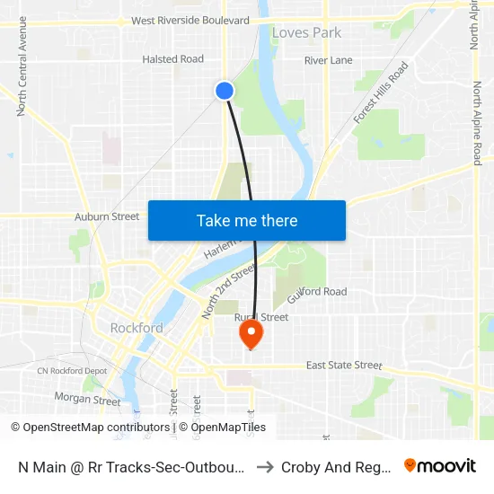 N Main @ Rr Tracks-Sec-Outbound to Croby And Regan map