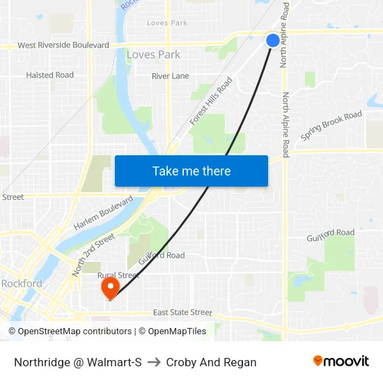 Northridge @ Walmart-S to Croby And Regan map