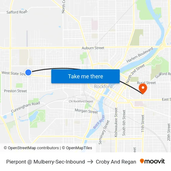 Pierpont @ Mulberry-Sec-Inbound to Croby And Regan map