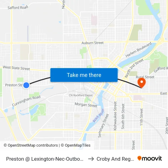 Preston @ Lexington-Nec-Outbound to Croby And Regan map