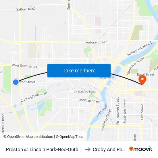 Preston @ Lincoln Park-Nec-Outbound to Croby And Regan map