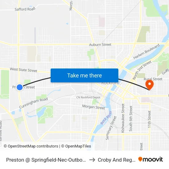 Preston @ Springfield-Nec-Outbound to Croby And Regan map
