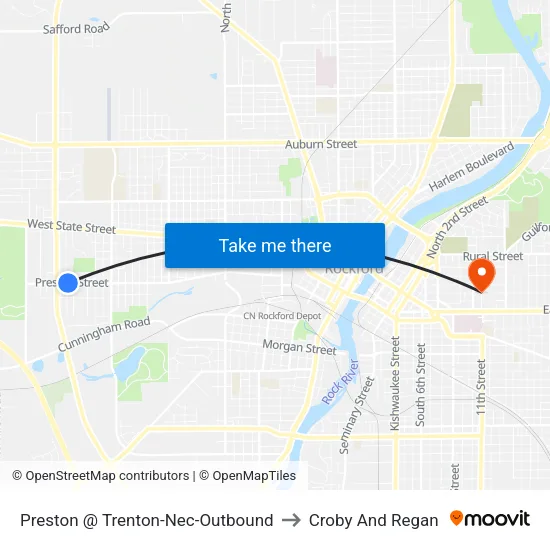 Preston @ Trenton-Nec-Outbound to Croby And Regan map