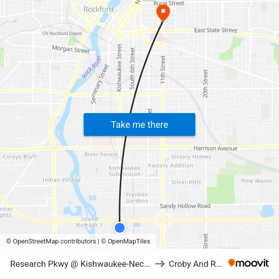 Research Pkwy @ Kishwaukee-Nec-Inbound to Croby And Regan map