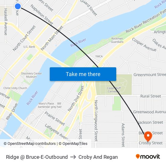 Ridge @ Bruce-E-Outbound to Croby And Regan map