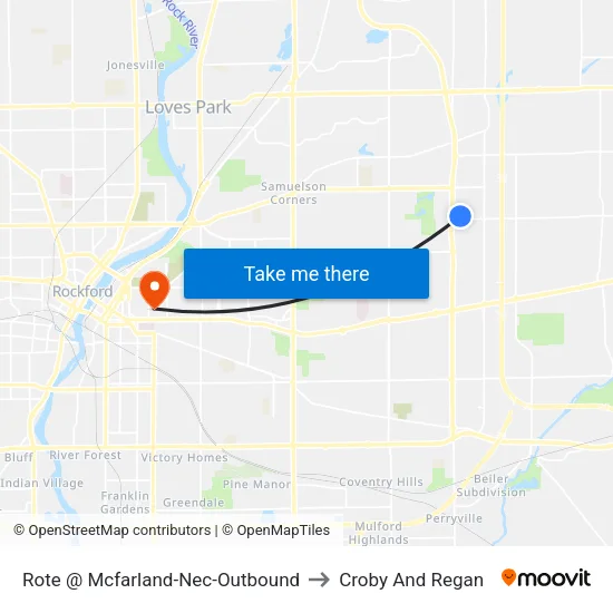 Rote @ Mcfarland-Nec-Outbound to Croby And Regan map