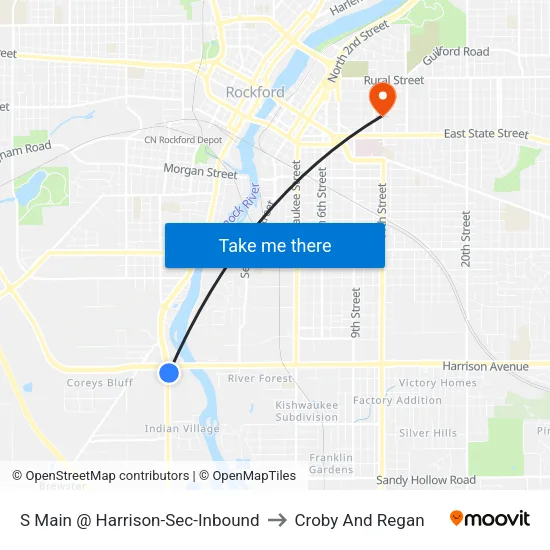 S Main @ Harrison-Sec-Inbound to Croby And Regan map