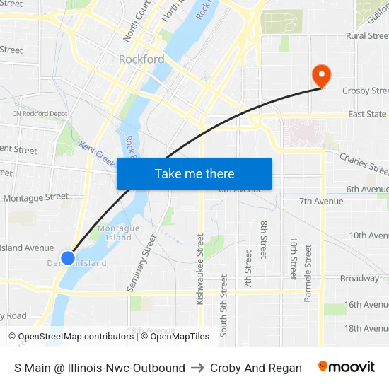 S Main @ Illinois-Nwc-Outbound to Croby And Regan map