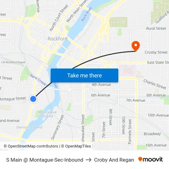S Main @ Montague-Sec-Inbound to Croby And Regan map