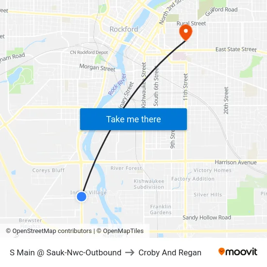S Main @ Sauk-Nwc-Outbound to Croby And Regan map