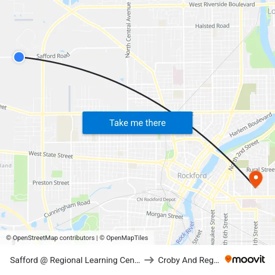 Safford @ Regional Learning Center to Croby And Regan map